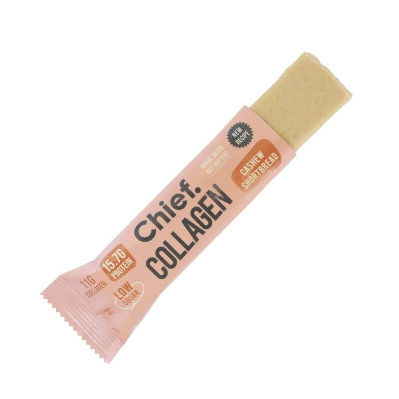 A chief cashew shortbread collagen bar containing aussie collagen peptides and clean ingredients
