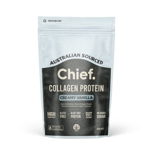 A package of Chief Australian sourced Collagen Protein that is creamy vanilla flavoured