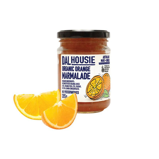 Jar of Dalhousie Organic Orange Marmalade with organic orange slices
