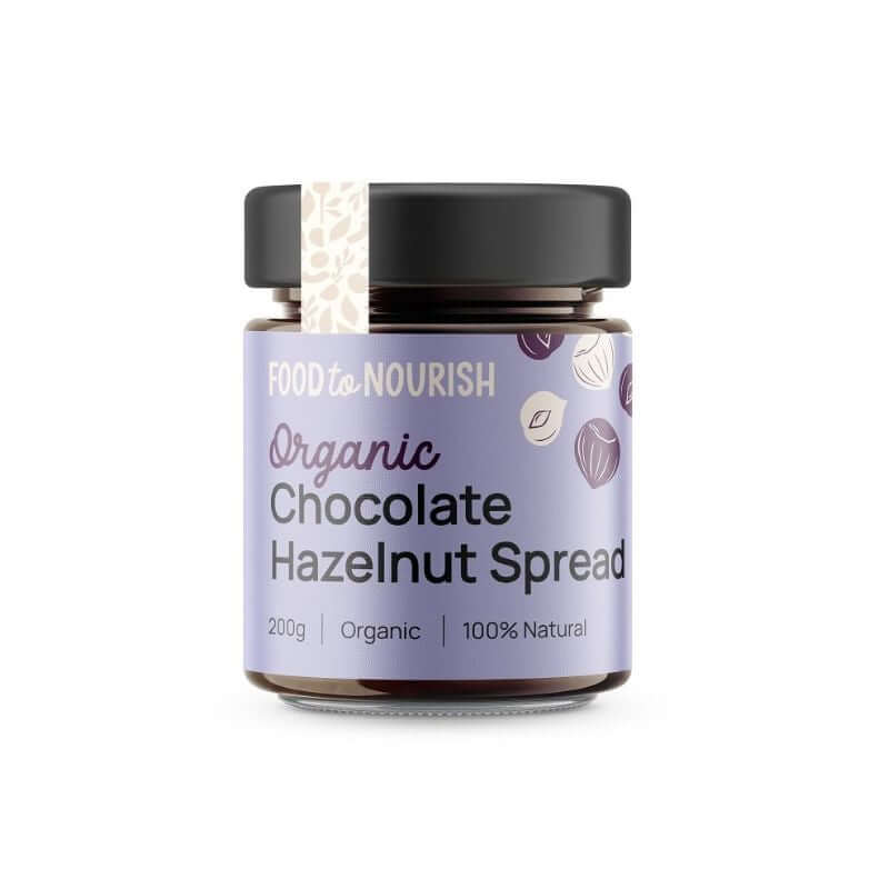 Jar of Organic Chocolate Hazelnut Spread by Food to Nourish