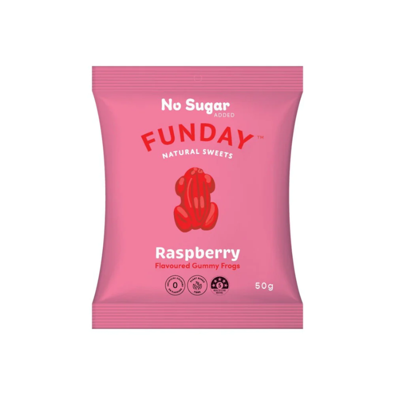 No Sugar Natural Sweets Lollies Funday Raspberry Gummy Frogs home delivered brisbane gold coast