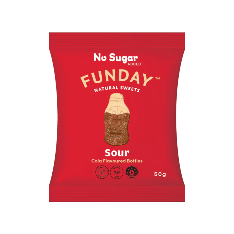 No Sugar Natural Sweets Lollies Funday Sour Cola Bottles home delivered brisbane gold coast