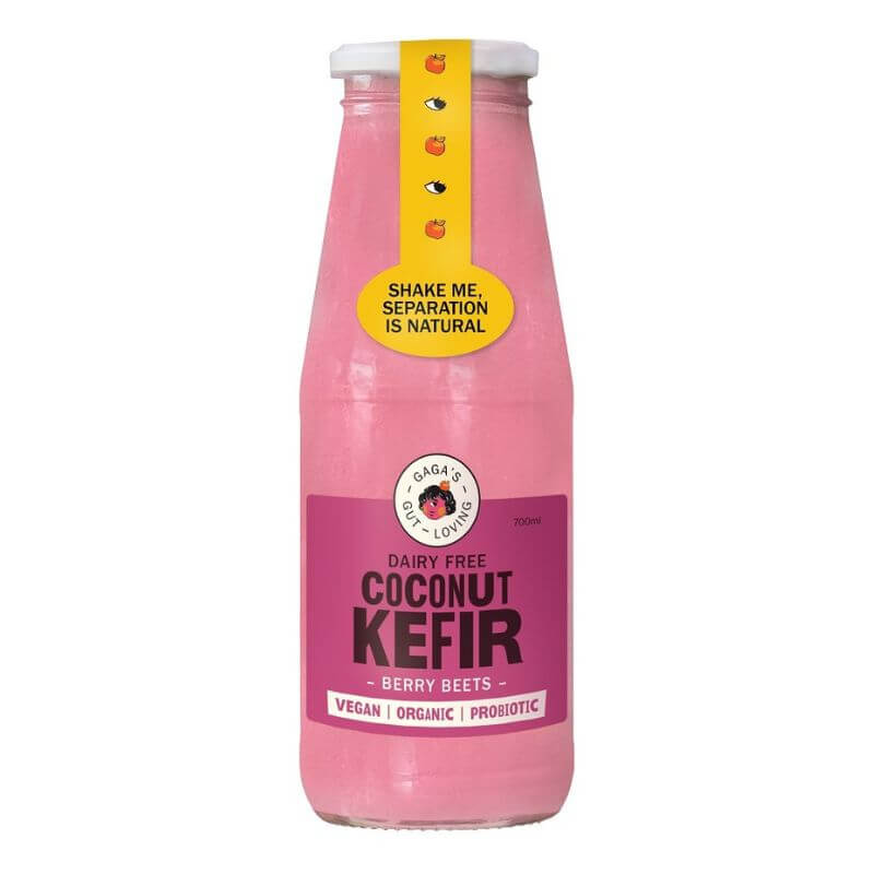 a bottle of Gaga's Gut Loving Berry Beets Natural Coconut Kefir