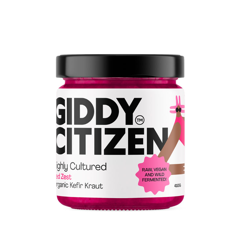 Red Cabbage (locally sourced) Organic Water Kefir Grains, Australian Sea Salt, Lime Zest.