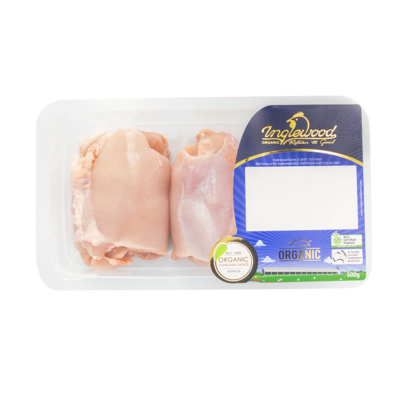 Chicken - Thigh Fillets, Skinless, Organic (approx 350gm) FROZEN
