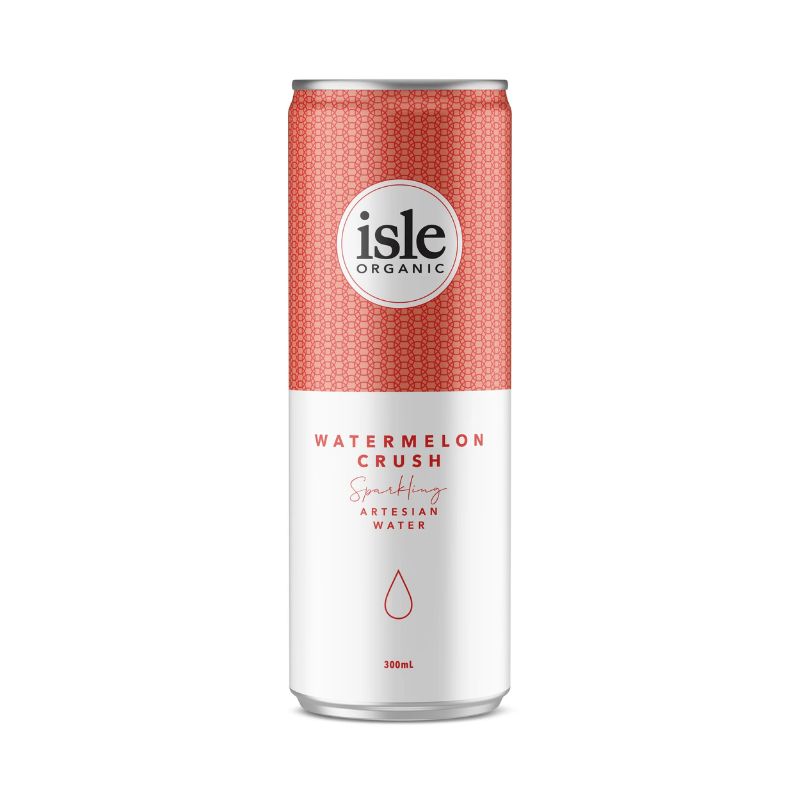 Isle Organic Watermelon Crush sparkling artesian water can on a white background