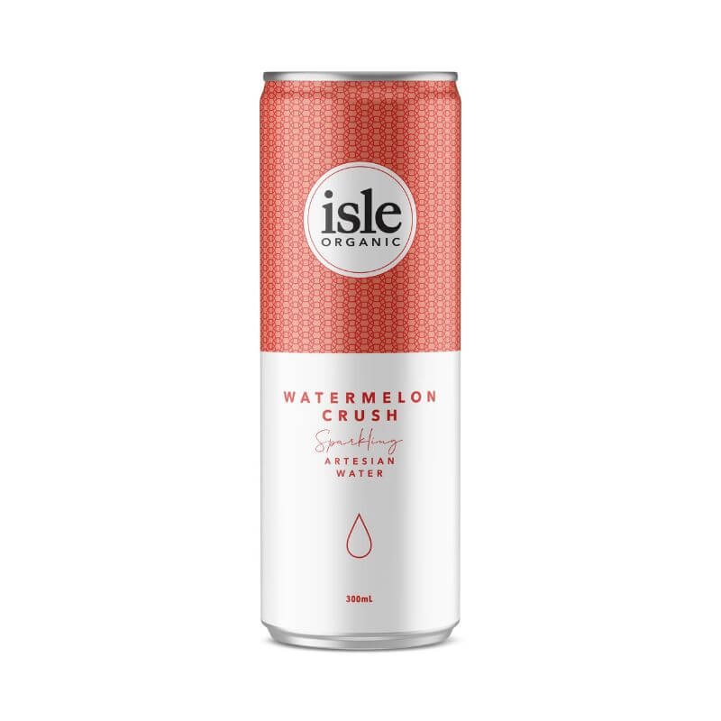 Isle Organic Watermelon Crush sparkling artesian water can on a white background