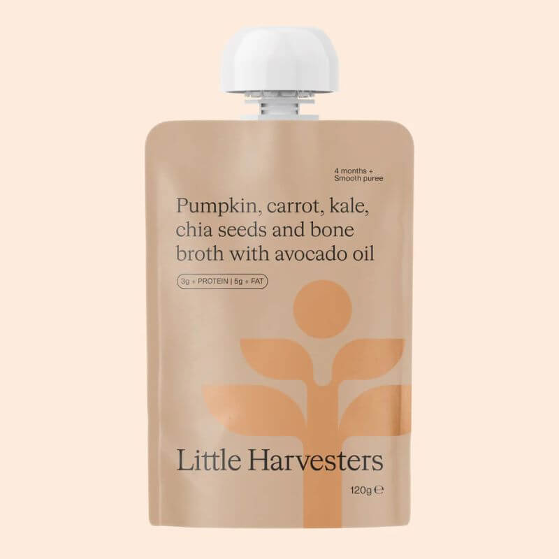 Little Harvesters bay food pouch containing organic veggies and clean ingredients