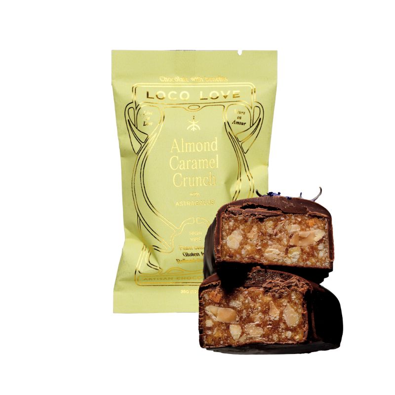 Loco Love vegan organic Almond Caramel Crunch chocolate bar