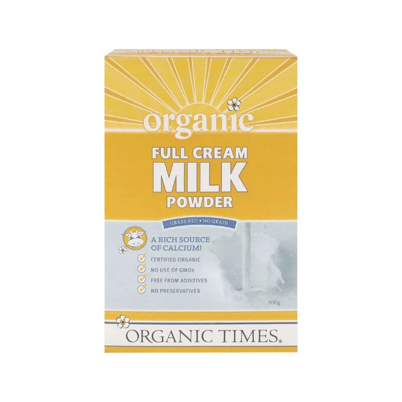 Box of Organic Times full cream milk powder from grass-fed cows