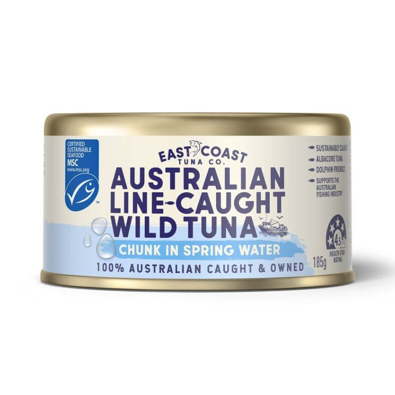 a can of sustainably line caught tuna chunks from east coast tuna
