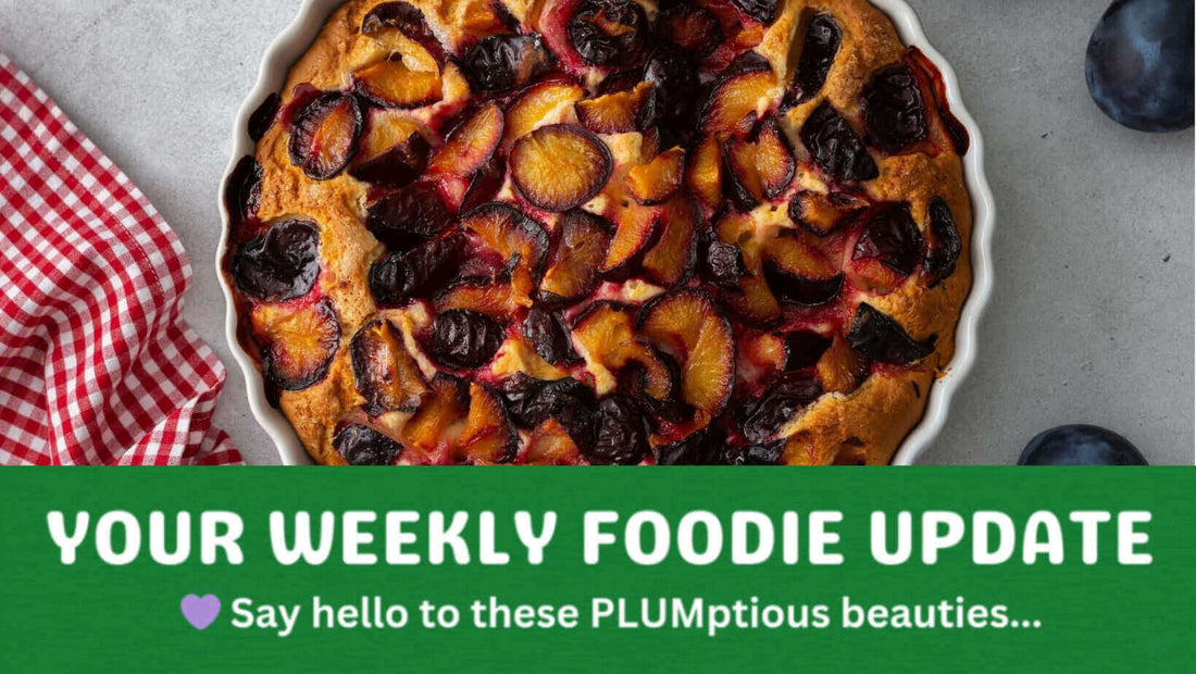 plum pie tart with baked fruit and golden pastry