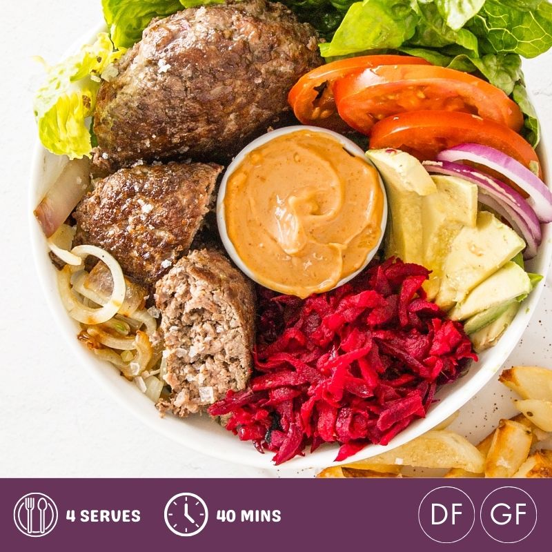 Burger Bowls with Beet Relish