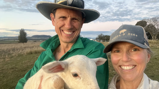 Local farmers Dugald and Jen from Djularoo Lamb Farm with pasture-raised and grass-fed lamb