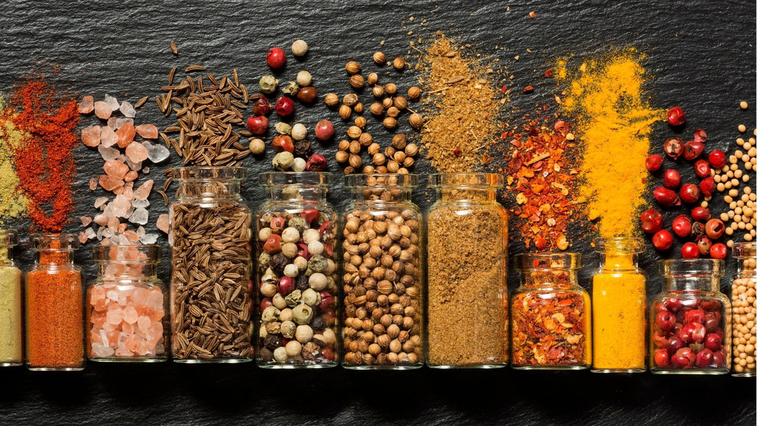 Variety of different spices, seasonings and curry powders with no additives.