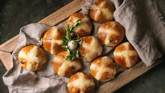 hot cross buns on a tray