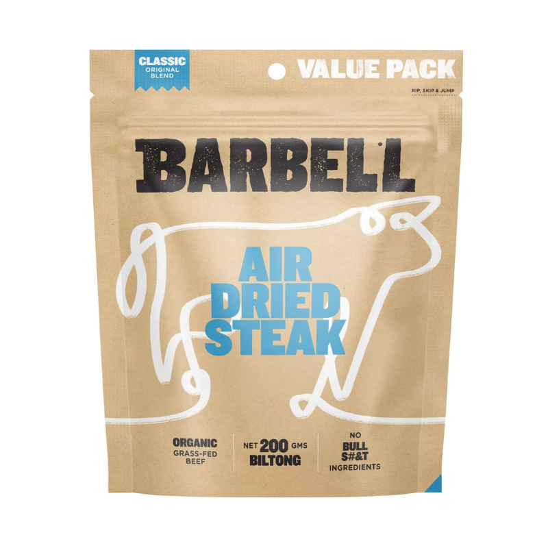 Barbell Biltong Classic with original spices home delivered in Brisbane and Gold Coast by Spray-Free Farmacy