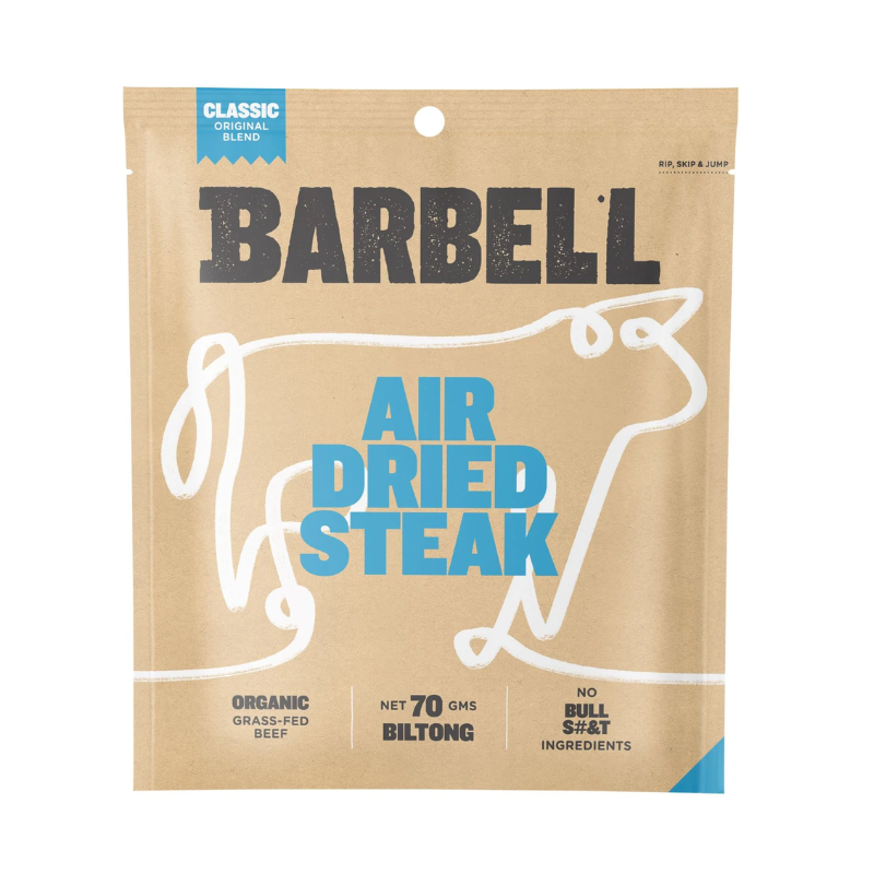 Barbell Biltong Classic with original spices home delivered in Brisbane and Gold Coast by Spray-Free Farmacy