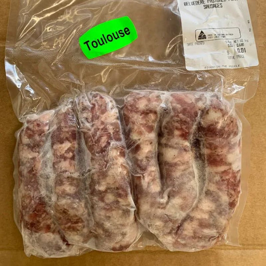 packet of belvedere farm regeneratively raised pork sausages with no additives