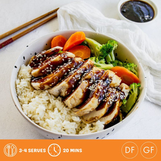 a bowl of organic healthy chicken teriyaki which comes as a meal kit