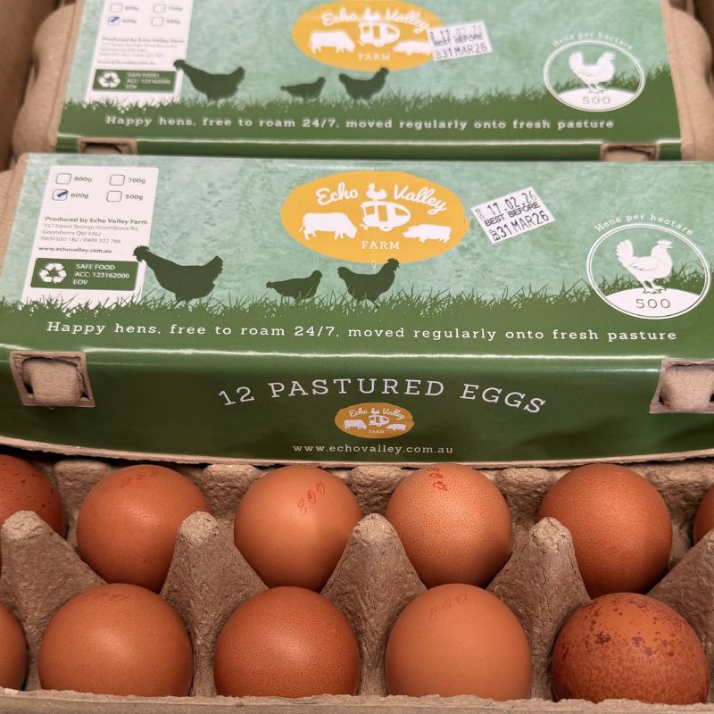 cartons of Echo Valley Farm's pastured raised eggs