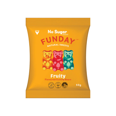 No Sugar Natural Sweets Lollies Funday Fruity Vegan Gummy Bears home delivered brisbane gold coast