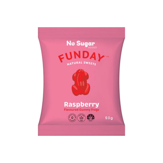 No Sugar Natural Sweets Lollies Funday Raspberry Gummy Frogs home delivered brisbane gold coast
