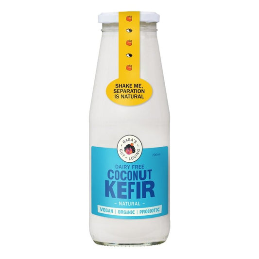 a bottle of coconut milk kefir from gaga's gut loving