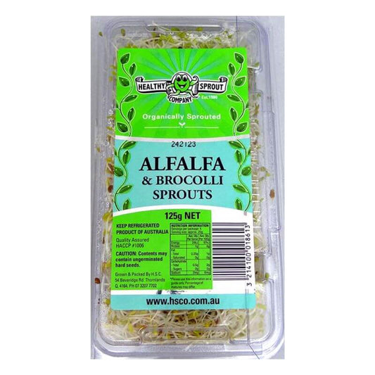 a punnet of organically sprouted alfalfa broc sprouts