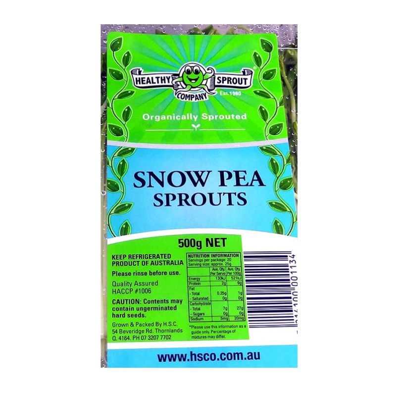 punnet of organically sprouted snow pea sprouts