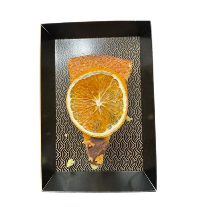 Cake Slice with dried orange slice and chocolate drizzle handmade and organic