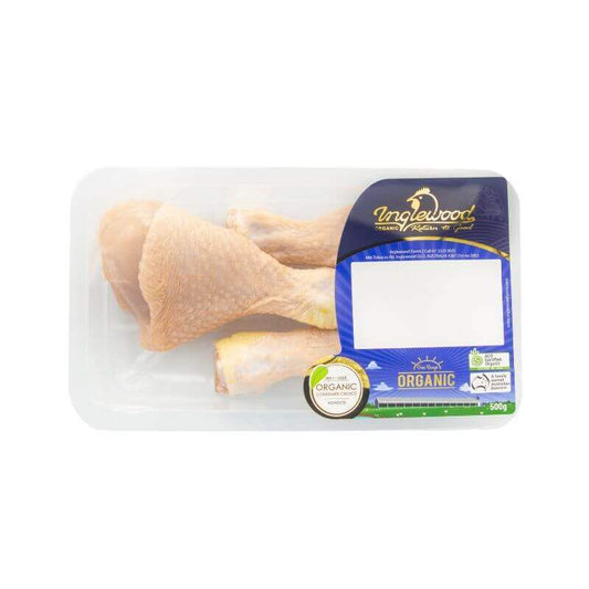 a pack of certified organic chicken drumsticks from inglewood organic