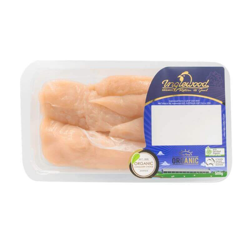 a pack of inglewood's certified organic chicken tenderloins