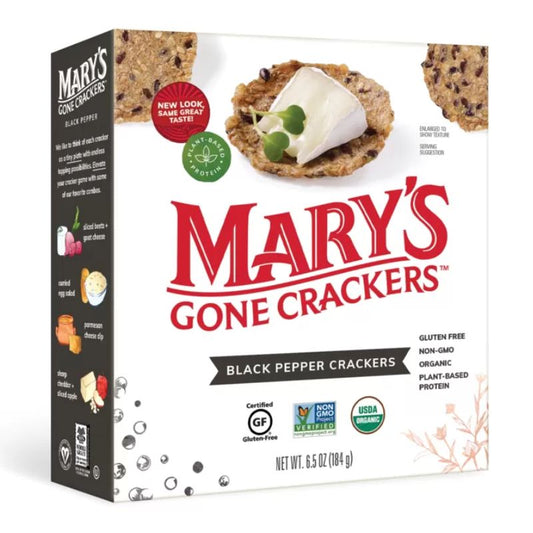 a box of mary's gone crackers organic gluten free black pepper crackers