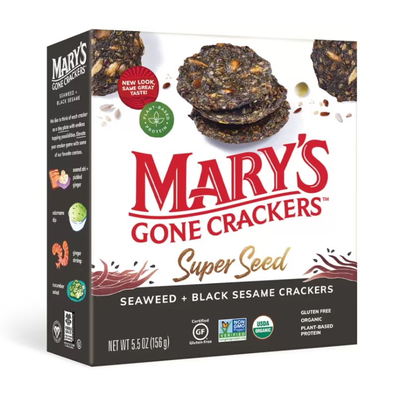 a box of mary's gone crackers organic gluten free seaweed & Sesame crackers