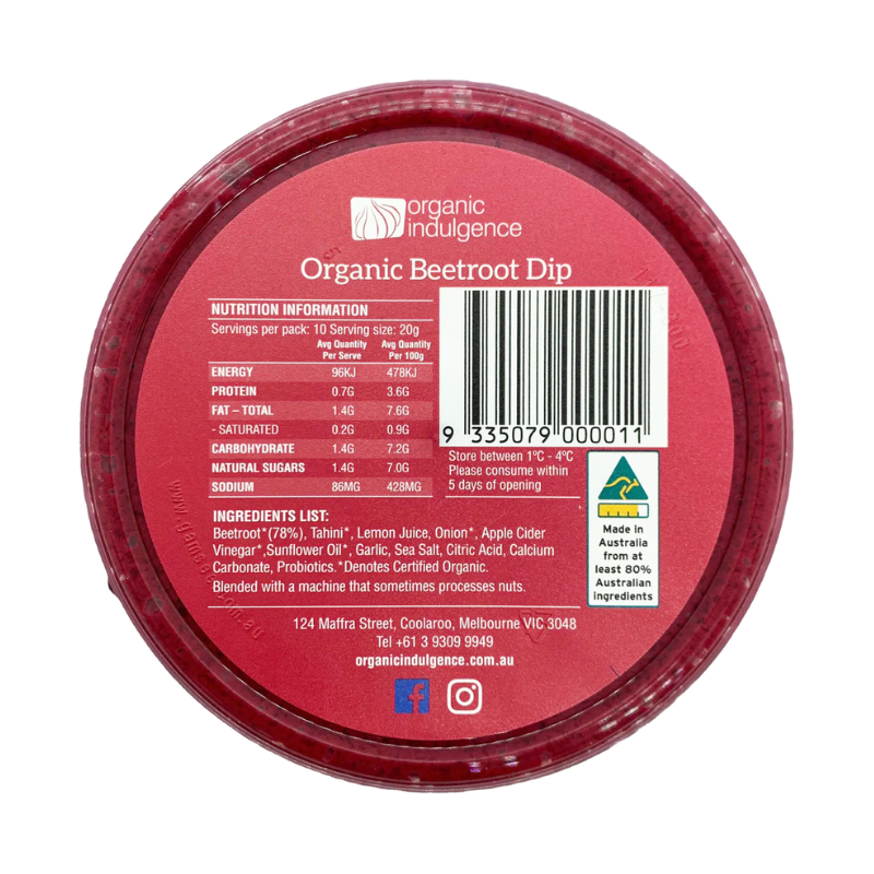 Spray Free Organic Groceries home delivered in Brisbane and Gold Coast Organic Indulgence Beetroot Dip