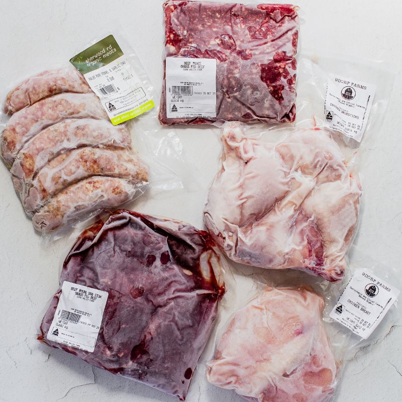 A selection of organic and regeneratively farmed meats from spray-free farmacy