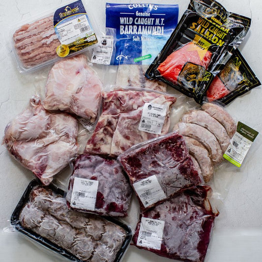 a selection of regeneratively farmed and organic meats and wild-caught seafood from spray-free farmacy