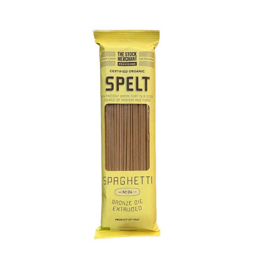 a packet of the stock merchant certified organic spelt spaghetti pasta